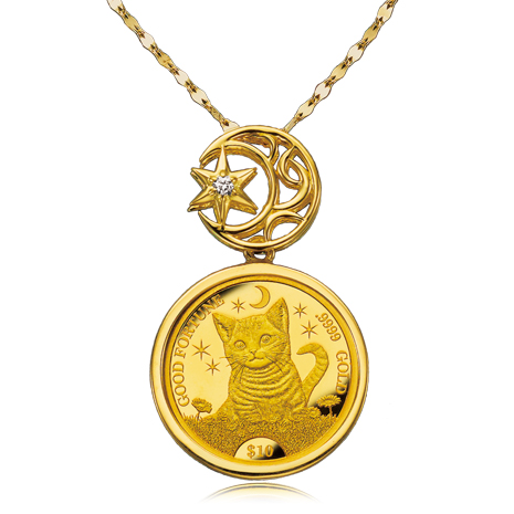 国内正規□ 月と子猫の金貨 宝飾純金コインペンダント - 通販