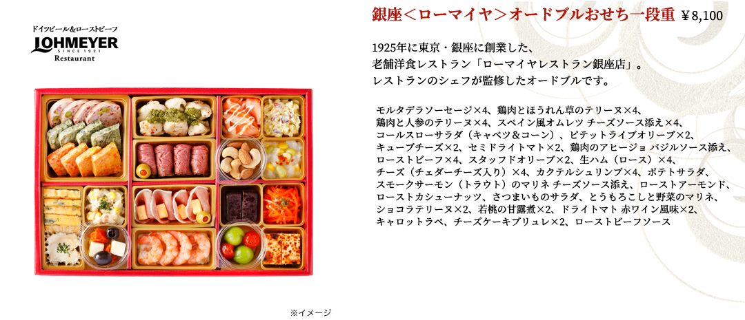 銀座＜ローマイヤ＞オードブルおせち一段重　１２／２９（木）届